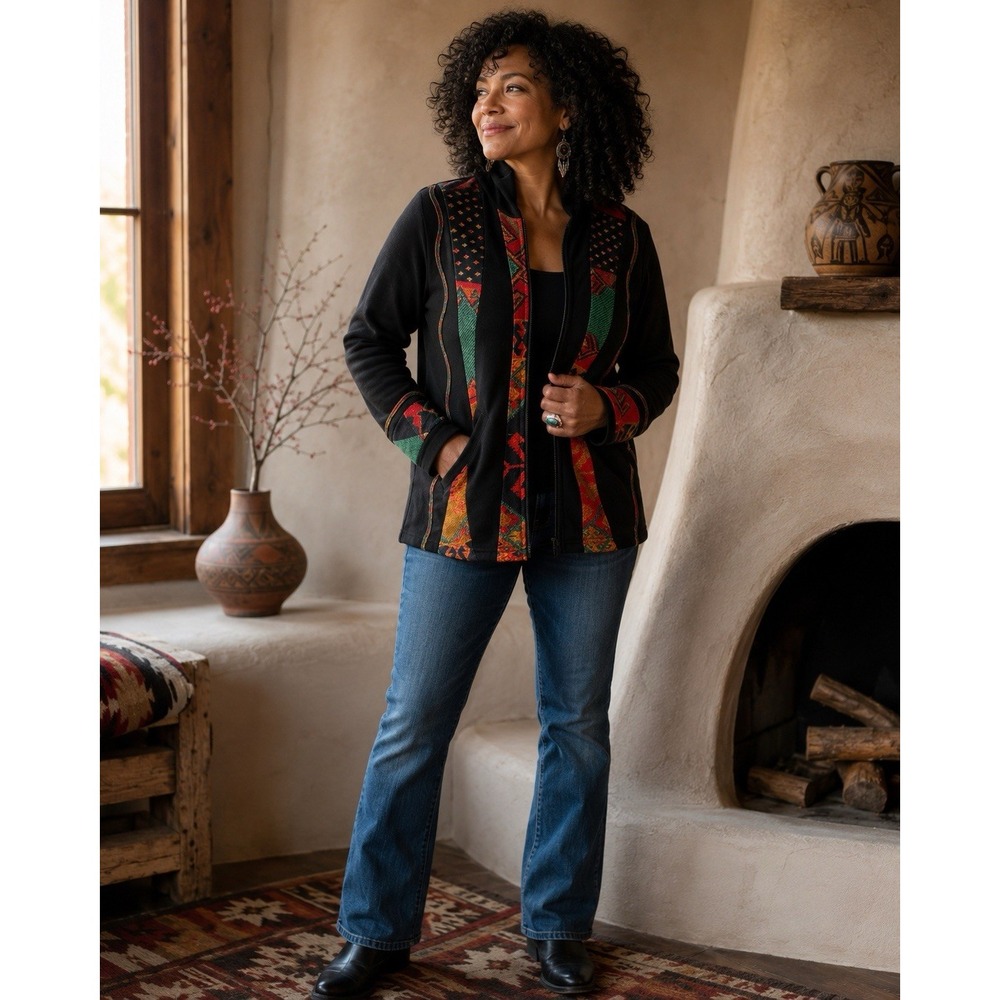 Parsley & Sage Women Small Jacket Soft 100% Cotton Art To Wear‎ Boho Embroidered